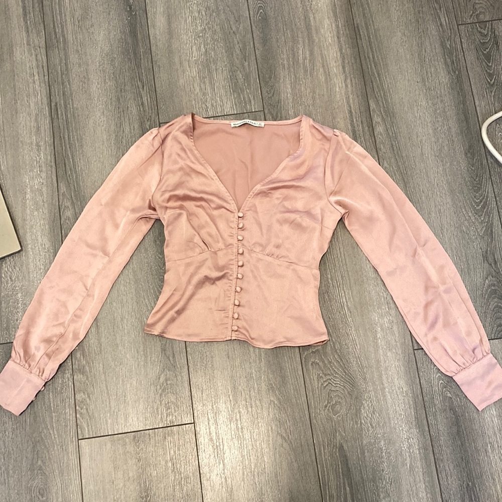 Abercrombie & Fitch Dusty Rose Satin Long Sleeve